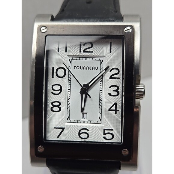 Tourneau Honda Swiss Quartz Rectangular Date Watch Black Leather New Battery - Picture 4 of 14
